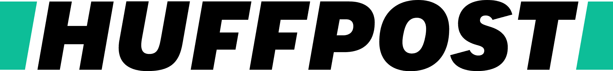 The image shows the HuffPost logo with bold black letters on a white background and green bars on the left and right edges.