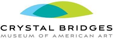Logo for Crystal Bridges Museum of American Art, featuring overlapping blue and green shapes above the museum name in black and gray text.