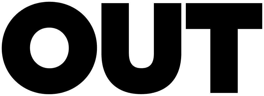 The word "OUT" is displayed in bold, black, uppercase letters on a white background.
