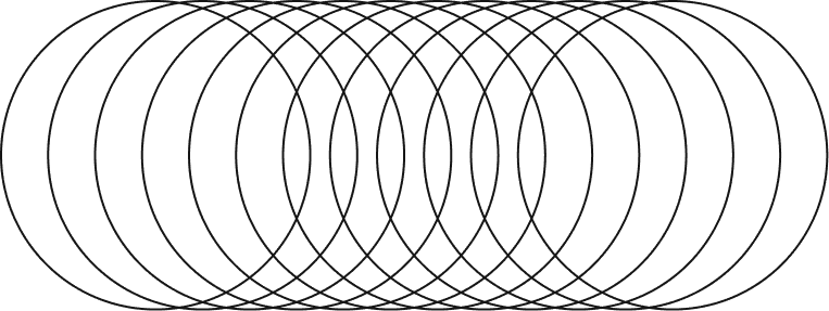 Ten overlapping ellipses aligned horizontally, creating a symmetrical pattern with interlocking shapes at the center.